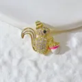 Cute rhinestone squirrel animal DIY pendant, fashion gold charm accessory for jewelry making. - Gold Squirrel with Acorn