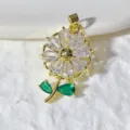 Gold-plated copper micro-set cubic zirconia flower pendant DIY necklace charm accessory - White Smiley Sunflower (6)