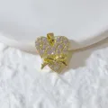Goldenes Herz Zirkon Schleife Anhänger, Micro Pave Kristall DIY Schmuck Accessoire Kette Armband - Gold Volle Strass Schleife Herz (3)