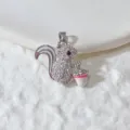 Cute rhinestone squirrel pendant DIY jewelry accessory featuring white enamel tail details - Silver Enamel Squirrel