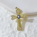 Elegant Gold Cross Pendant with Evil Eye Zirconia Copper DIY Necklace Jewelry Accessories - Gold Cross Pave Blue Eyeball Style (5)