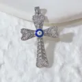 Silver cross pendant with evil eye and sparkling cubic zirconia for DIY necklaces. - Silver Cross Pave Blue Eyeball Style (6)