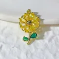 Gold-plated copper sunflower pendant with yellow and green cubic zirconia for DIY jewelry making. - Yellow Sunflower Smiley (4)