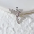 Silver hummingbird pendant charm with sparkling pavé cubic zirconia crystals and red eye. - Silver Hummingbird Shape