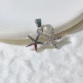 Silberner doppelter Seestern Anhänger, Zirkonia Steine, zarter funkelnder Schmuck Anhänger. - Silber Strass Seestern Stil (7)