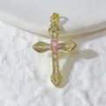 Gold cross pendant with pink and white zirconia, stylish copper DIY necklace accessory. - Gold Cross Pink Oval Rhinestone Style (7)