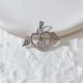 Pendentif cœur ailes ange couronne strass cuivre micro-serti accessoire collier bracelet DIY - Style Couronne Ailes d'Ange Argent (8)