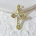 Gold Cross Zircon Pendant Necklace Component Copper Jewelry DIY Accessory Charm for Women - Gold Cross White Main Rhinestone Style (9)