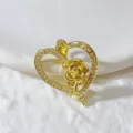 Pendentif cœur doré avec rose et strass, breloque DIY pour fabrication de bijoux. - Cœur Langage des Roses Or (9)