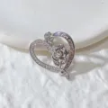 Pendentif cœur rose micro serti oxyde de zirconium pour collier bracelet DIY fabrication de bijoux - Cœur Langage des Roses Argent (10)
