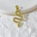 Gold Zirkon Schlangen Anhänger Halskette Variante, Elegantes Tier Charm Schmuck Zubehör - Goldene Basis Voller Pavé Strass Grünes Auge Schlange (G851)