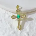 Gold Cross Pendant With Green Zircon Stone Copper DIY Necklace Jewelry Accessory - Gold Cross Green Gemstone Style (12)
