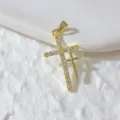 Gold Zircon Cross Pendant Copper DIY Necklace Accessory Elegant Women Jewelry Charm 1pc - Gold Double Layered Cross Style (18)