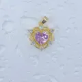 Vergoldeter rosa Herz Anhänger mit Zirkonia Mikro-Fassung DIY Schmuck Zubehör Charm. - Herz Rosa Stein Anhänger Stil