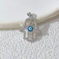 Böser Blick Hamsa Hand Anhänger in Silber mit Zirkonia Amulett Halskette Schmuck - Gold Blaues Auge Hand der Fatima (10)