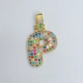Vergoldeter bunter Zirkon Alphabet P Buchstabe Anhänger Charm DIY Schmuck Zubehör - Buchstabe P (Artikel 4674)