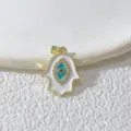 Exquisiter Hamsa Hand Anhänger mit bösem Blick, vergoldetes Kupfer, weiße Emaille, Zirkon. - Gold Weißer Emaille Hand der Fatima (15)