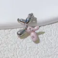 Close-up detail of silver and pink enamel balloon dog pendant for DIY jewelry making. - Pink Enamel Silver Base (1)