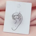 Silver geometric diamond ear cuff clip-on minimalist modern fashion jewelry detail view - Silver Geometric Grid Inlaid Style