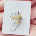 Gold plated ear cuff detail, sparkling zircon with cute star pendant, chic jewelry design. - Double-Layer Micro-Pave Chain Star Style