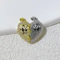 Cute panda heart split pendant necklace with cubic zirconia, best friends jewelry gift. - Heart Shape Friendship Style (3)
