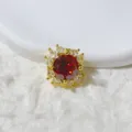 Perla distanziatrice fiore quadrato zircone rosso placcato oro 14K accessorio gioielli - Zirconia Rossa (KC6001-6097)