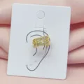 Gold double row baguette crystal ear cuff minimalist clip on non pierced fashion jewelry - Gold Double Row Square Cut