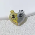 Best friends split heart pendant necklace with shiny cubic zirconia and cute anchor design. - Gold Silver Contrast Anchor Style (4)