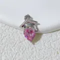 Graduation cap pink heart pendant necklace silver metal crystal chic fashion jewelry gift - Silver - Pink Heart Zirconia
