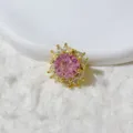 14K Gold Plated Pink Zirconia Flower Spacer Bead DIY Jewelry Component Crystal Accessory - Pink Zirconia (KC6001-6097)