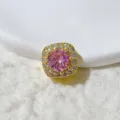 18K gold micro-pave cubic zirconia cushion halo spacer bead for DIY handmade jewelry making. - Pink Center Square Spacer (8)