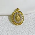 Gold plated Virgin Mary zircon pendant, heart cutout oval charm for DIY jewelry making. - Heart Hollow Virgin Mary Style (7)