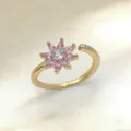 Vergoldeter offener Ring mit funkelndem rosa Blumen Zirkon Design und elegantem Stil für Damen. - Rosa Wassertropfen Blumenstil (7)