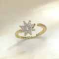 Vergoldeter floraler Zirkonia offener Ring, stilvoller verstellbarer Damenschmuck mit Steinen - Bunter Wassertropfen Blumenstil (9)