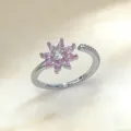 Versilberter Blumen-Verstellring mit rosa Markisants und klaren Zirkoniasteinen. - Rosa Wassertropfen Blumenstil Silber (10)