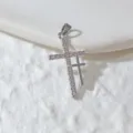 Double layer zircon cross copper pendant for DIY necklace, shiny crystal religious fashion accessory. - Silver Double Layered Cross Style (19)