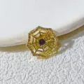 Vergoldeter Zirkonia Spinnennetz Anhänger DIY Schmuckkomponente für Halskette Armband - Goldenes Netz mit Violettem Herz