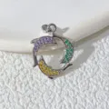 Silberner bunter Zirkon Delphin Kreis Anhänger Halskette Schmuck Zubehör tolles Geschenk - Drei Delfine Ring (Stil 14)