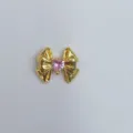 Vergoldete Schleife rosa Herz Anhänger DIY Schmuck Zubehör Detailansicht für Armband und Kette - Gold Rosa Herz Strass Schleife Stil (Artikel 9425)