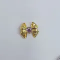 Goldener Schleifen-Herz-Kristall DIY Schmuck-Accessory Detailansicht für Handykette. - Gold Mitte Rosa Herz Strass Schleife Stil (Artikel 9425)