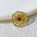 Goldfarbener Spinnennetz Anhänger mit rotem Zirkon und Kristallen für DIY Halsketten Schmuck - Goldenes Netz mit Weißem Herz