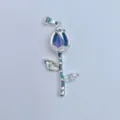 Silberner Tulpen-Anhänger im Detail, Zirkonia-besetzte Blume und Blätter für Echtschmuck. - Silberne Basis Mikro-Eingelegter Strass Tulpe Stil (22)