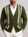 andriki vintage plekti zaketa me katheta riges v-neck old money style fashion detail - M / Tops / Πράσινο του Στρατού