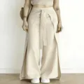 Women high waist tie wide leg pants elegant commuter trousers long trousers casual bottoms - XL / Bottoms / Off White