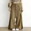 High-Waisted Tie-Belt Wide-Leg Pants Casual Commuter Split Trousers for Women Autumn - XL / Bottoms / Khaki