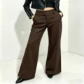 Women brown high waist wide leg trousers casual loose suit pants elegant stylish streetwear - S / Bottoms / Coffee