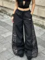 Pantaloni donna larghi Y2K streetwear vita alta stampa leopardo cargo casual chic - Taglia S / Pantaloni e gonne / Nero