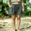 Waffle knit casual shorts for women, comfortable elastic drawstring waist with practical side pockets. - Dark Gray