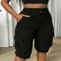 Women black cargo capris streetwear elastic waist drawstring casual pants daily wear - S / Bottoms / Black