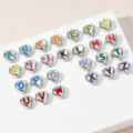 Zilveren hart alfabet bedels geëmailleerde letters voor DIY sieraden ketting armbanden - Letter A / Zilveren Letter - Dieprood
